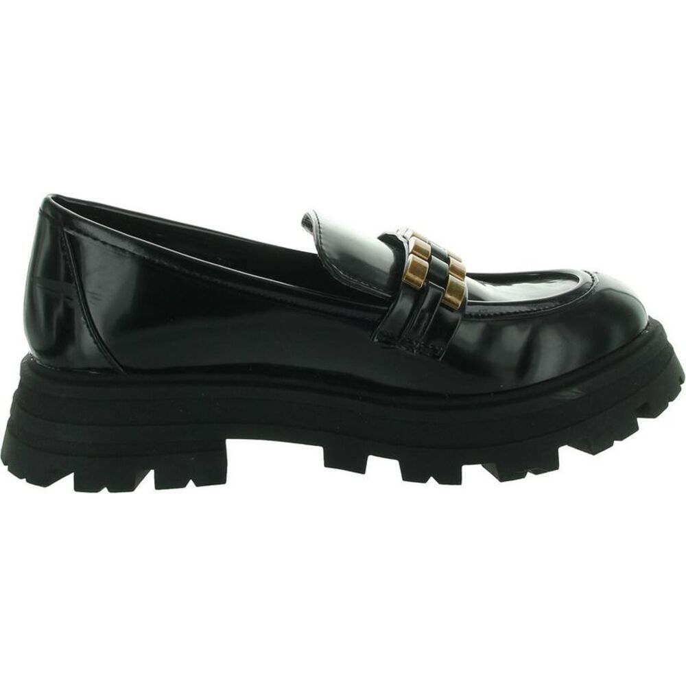 Mia Womens Black Lugged Sole Faux Leather Loafers Shoes NWOB_2